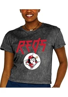 Cincinnati Reds Womens Black Logo Mineral Short Sleeve T-Shirt