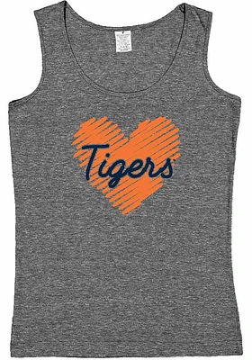 Detroit Tigers Girls Grey Sketched Heart Short Sleeve Tank Top