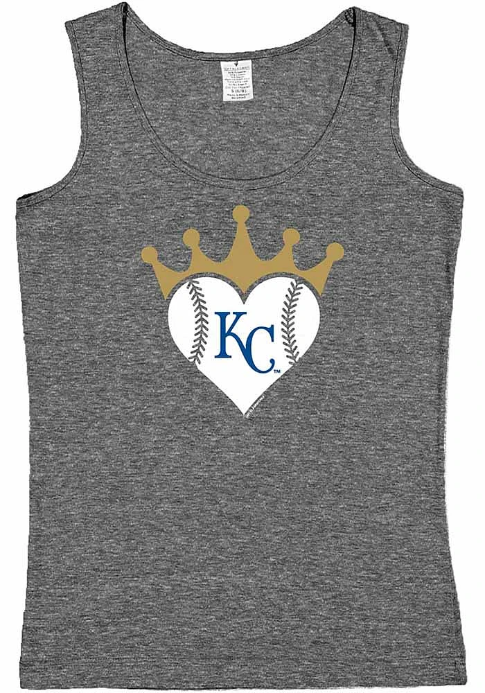 Kansas City Royals Girls Grey Crown Heart Short Sleeve Tank Top