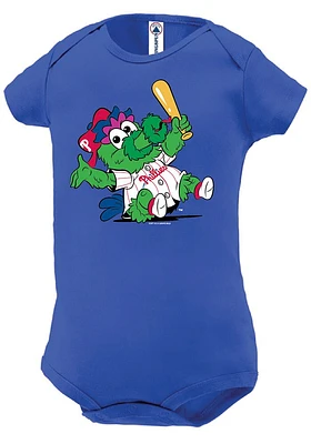 Soft As A Grape Phillie Phanatic Philadelphia Phillies Baby Blue Mascot Short Sleeve One Piec..