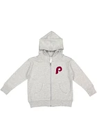 Philadelphia Phillies Toddler Cooperstown Primary Logo Long Sleeve Full Zip Sweatshirt - Grey