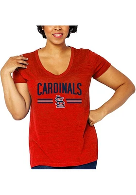 St Louis Cardinals Womens Red Curvy Design Short Sleeve T-Shirt