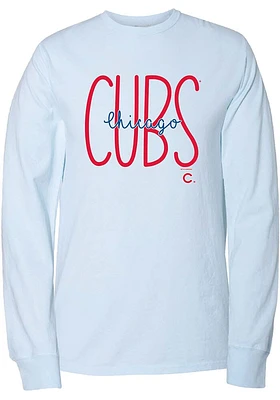 Chicago Cubs Womens Light Blue Script LS Tee