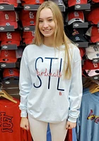 St Louis Cardinals Womens Light Blue Script LS Tee