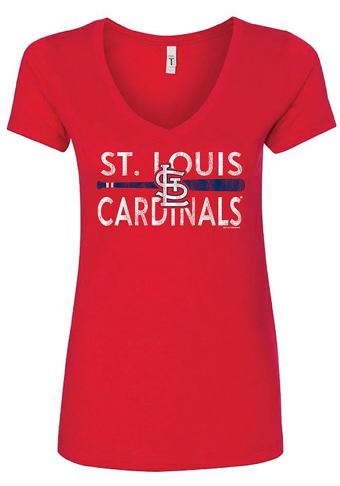 St Louis Cardinals Womens Red Bat Short Sleeve T-Shirt