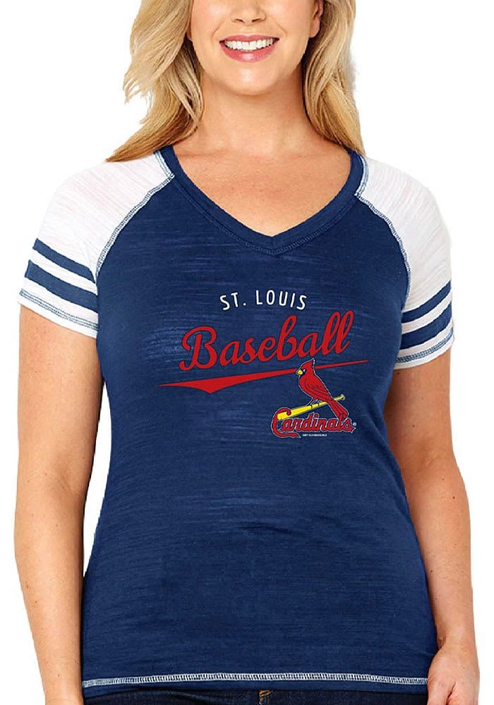 St Louis Cardinals Womens Navy Blue Curved Design Short Sleeve T-Shirt