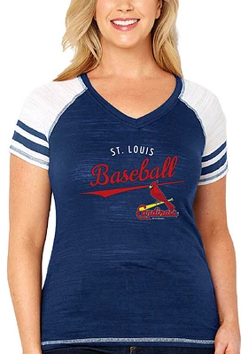St Louis Cardinals Womens Navy Blue Curved Design Short Sleeve T-Shirt