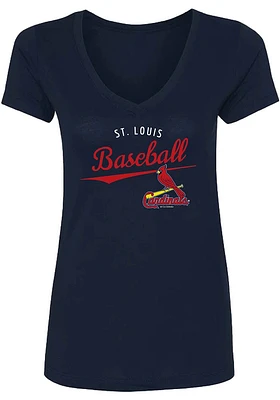 St Louis Cardinals Womens Navy Blue Curved Short Sleeve T-Shirt