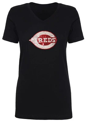 Cincinnati Reds Womens Black Sequin Short Sleeve T-Shirt