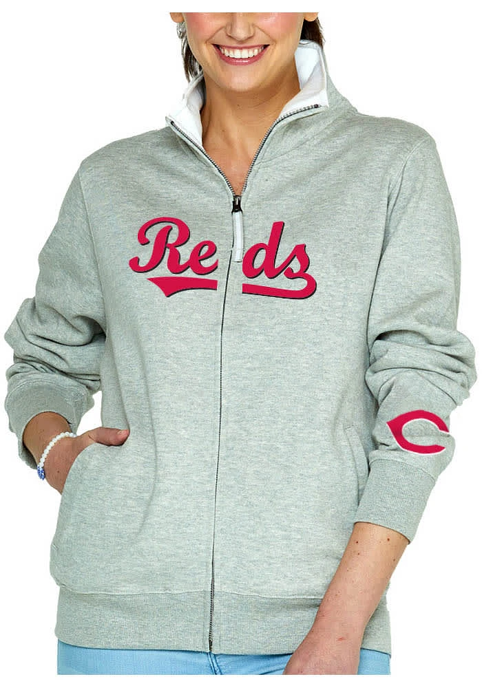 Cincinnati Reds Womens Grey Running Long Sleeve Full Zip Jacket