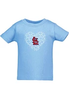 St Louis Cardinals Toddler Girls Light Blue Baseball Heart Short Sleeve T-Shirt
