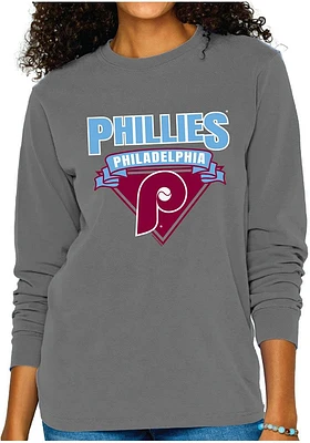 Philadelphia Phillies Womens Charcoal Lines LS Tee
