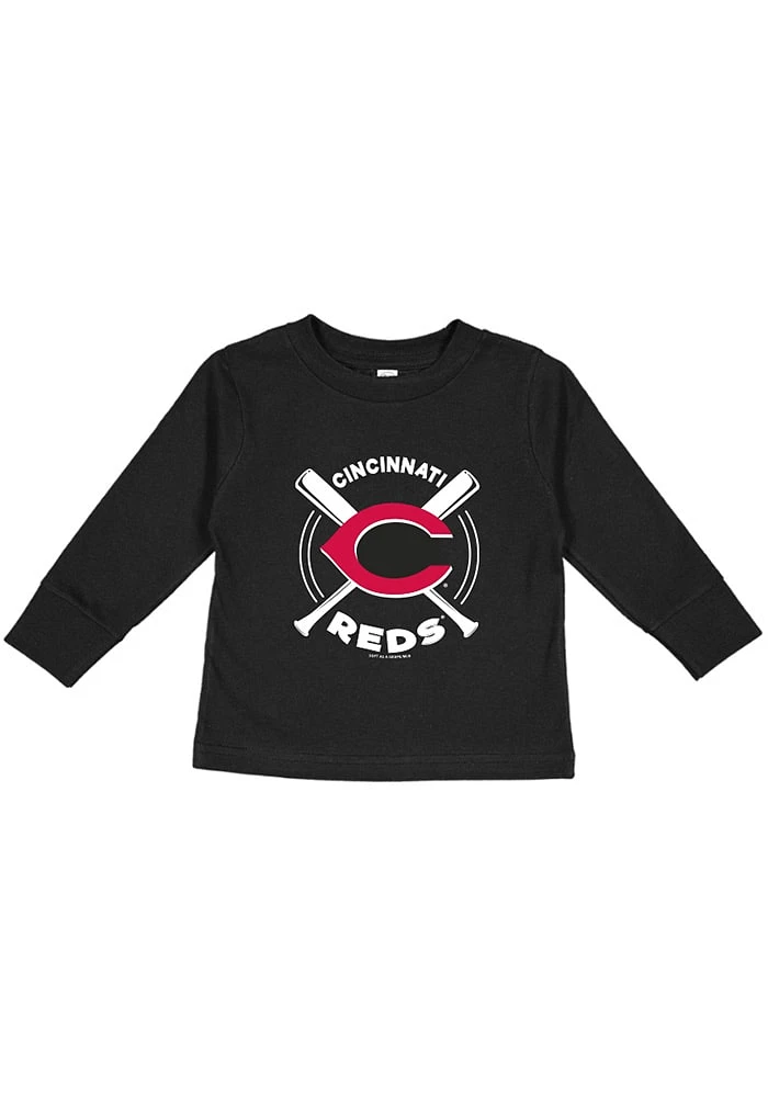 Cincinnati Reds Toddler Black Swing Bats Long Sleeve T-Shirt