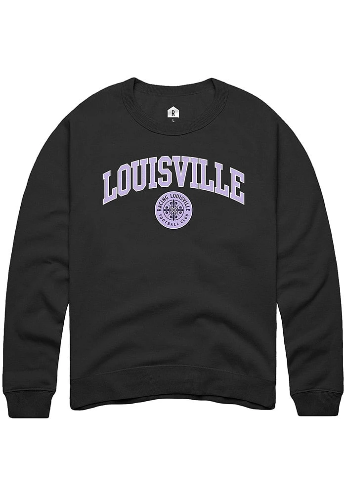 Rally Racing Louisville Mens Black Arch Mascot Long Sleeve Crew Sweatshirt
