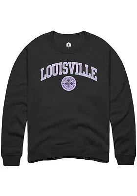 Rally Racing Louisville Mens Black Arch Mascot Long Sleeve Crew Sweatshirt