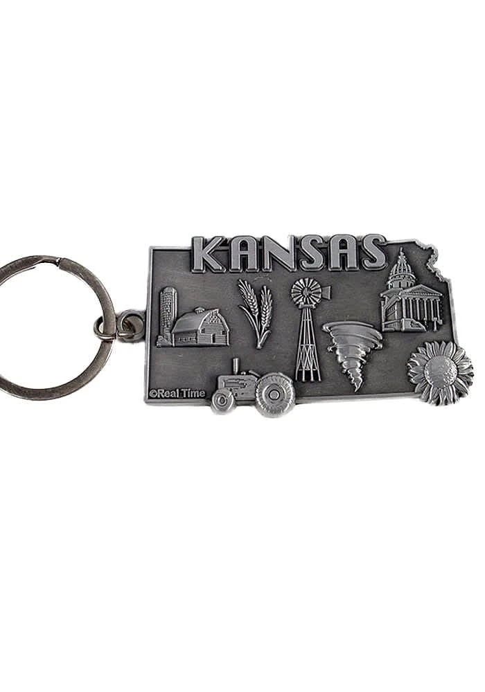 Kansas State Shape Keychain - Silver