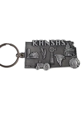Kansas State Shape Keychain - Silver