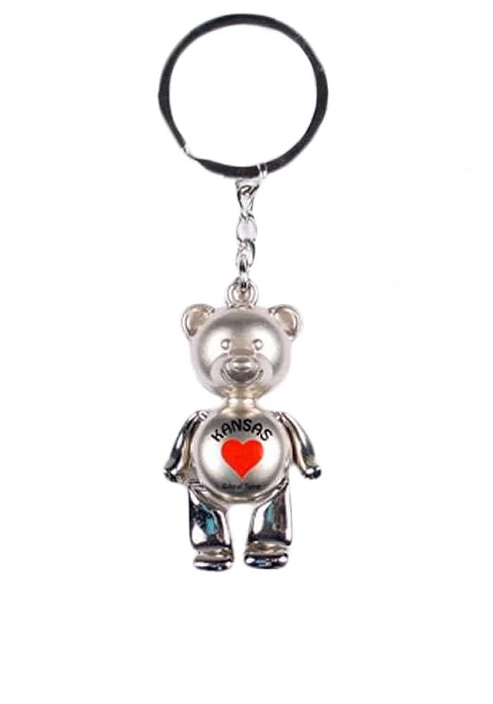 Kansas Heart Bear Keychain - Silver