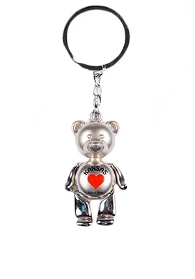 Kansas Heart Bear Keychain - Silver