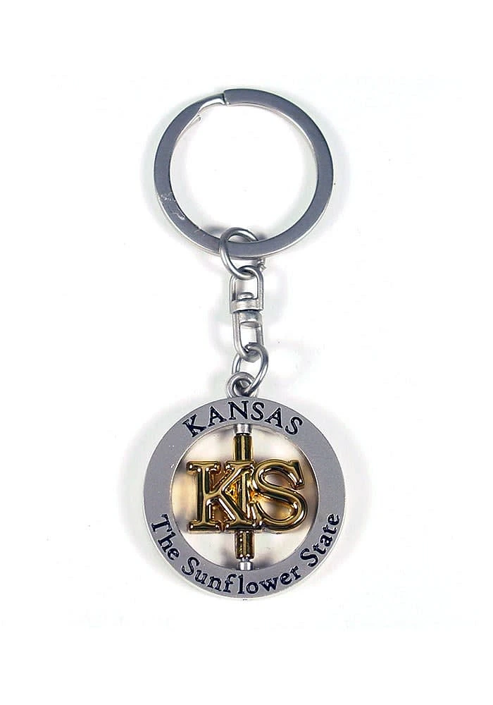 Kansas Sunflower State Spinner Keychain - Silver