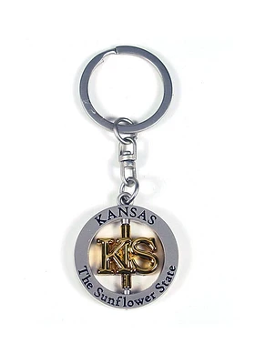 Kansas Sunflower State Spinner Keychain - Silver