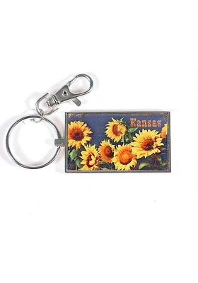 Kansas Sunflower Design Metal Keychain - Yellow