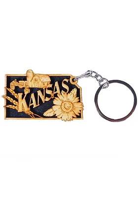 Kansas Laser Cut Wooden Keychain - Yellow