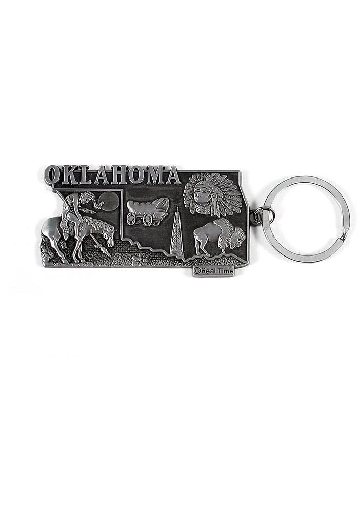 Oklahoma Metal Collage Keychain - Black
