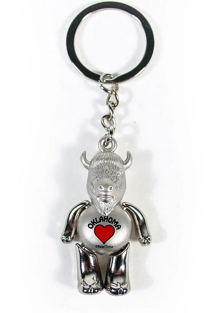 Oklahoma Moveable Buffalo Keychain - Grey