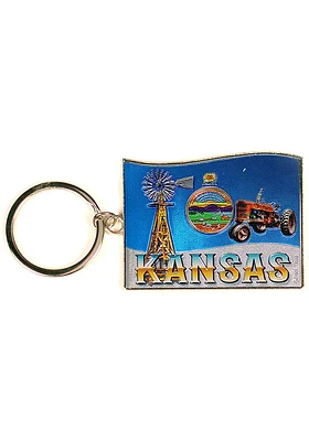 Kansas Waving Flag Keychain - Black