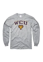 West Chester Golden Rams Grey Distressed Arch Mascot Long Sleeve T Shirt