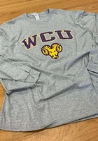 West Chester Golden Rams Grey Distressed Arch Mascot Long Sleeve T Shirt