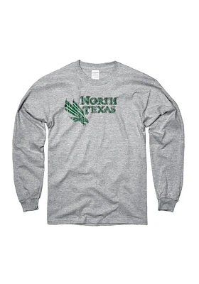 North Texas Mean Green Grey Distressed Big Logo Long Sleeve T Shirt