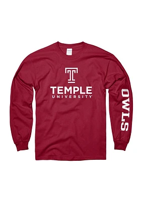 Temple Owls Cardinal Wordmark Big Logo Long Sleeve T Shirt