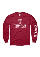 Temple Owls Cardinal Wordmark Big Logo Long Sleeve T Shirt