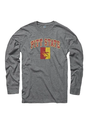 Pitt State Gorillas Grey Arch Mascot Long Sleeve T Shirt