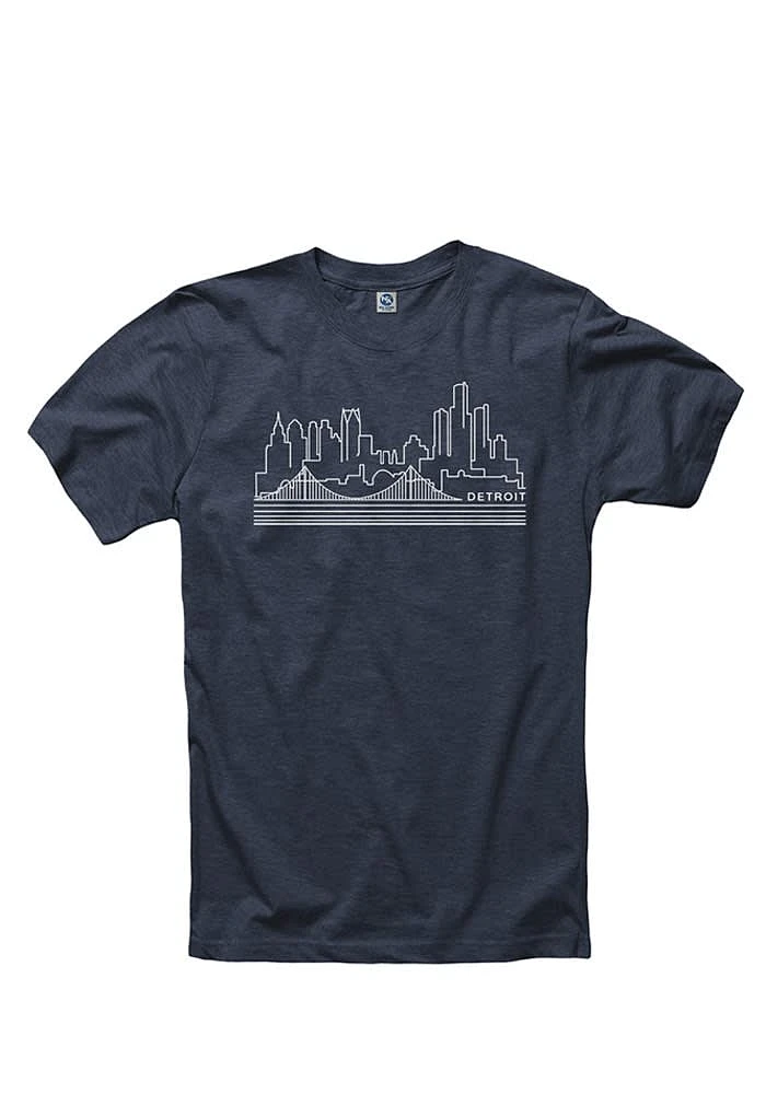 Rally Detroit Navy Blue Skyline Short Sleeve Fashion T Shirt