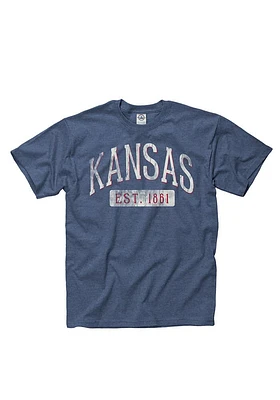 Kansas Navy Blue Establish Date Arch Short Sleeve Fashion T Shirt