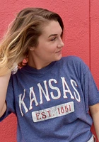 Kansas Navy Blue Establish Date Arch Short Sleeve Fashion T Shirt