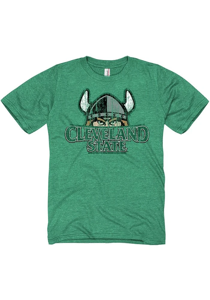 Cleveland State Vikings Green Arch Mascot Short Sleeve T Shirt