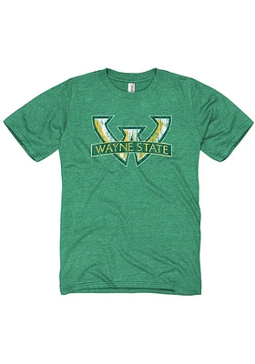 Wayne State Warriors Green Distressed Big Logo Short Sleeve T Shirt