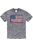 Americana Grey Distressed American Flag Short Sleeve T Shirt