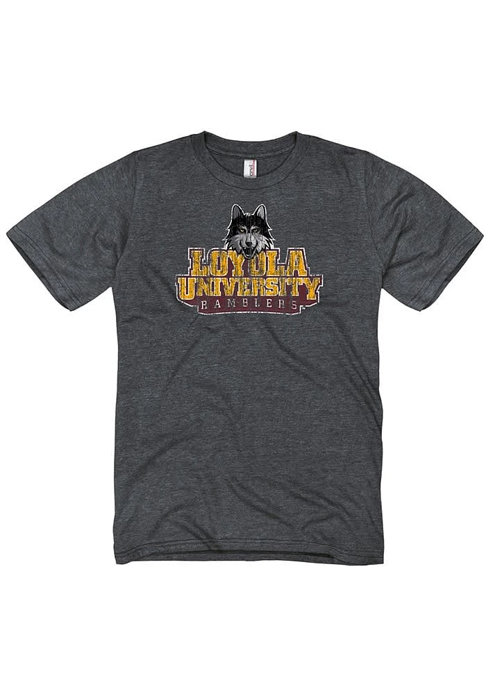 Loyola Ramblers Grey Big Logo Distressed Short Sleeve T Shirt