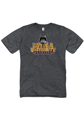 Loyola Ramblers Grey Big Logo Distressed Short Sleeve T Shirt