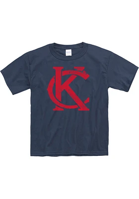 Kansas City Youth Navy Blue Interlocking KC Short Sleeve Fashion T-Shirt