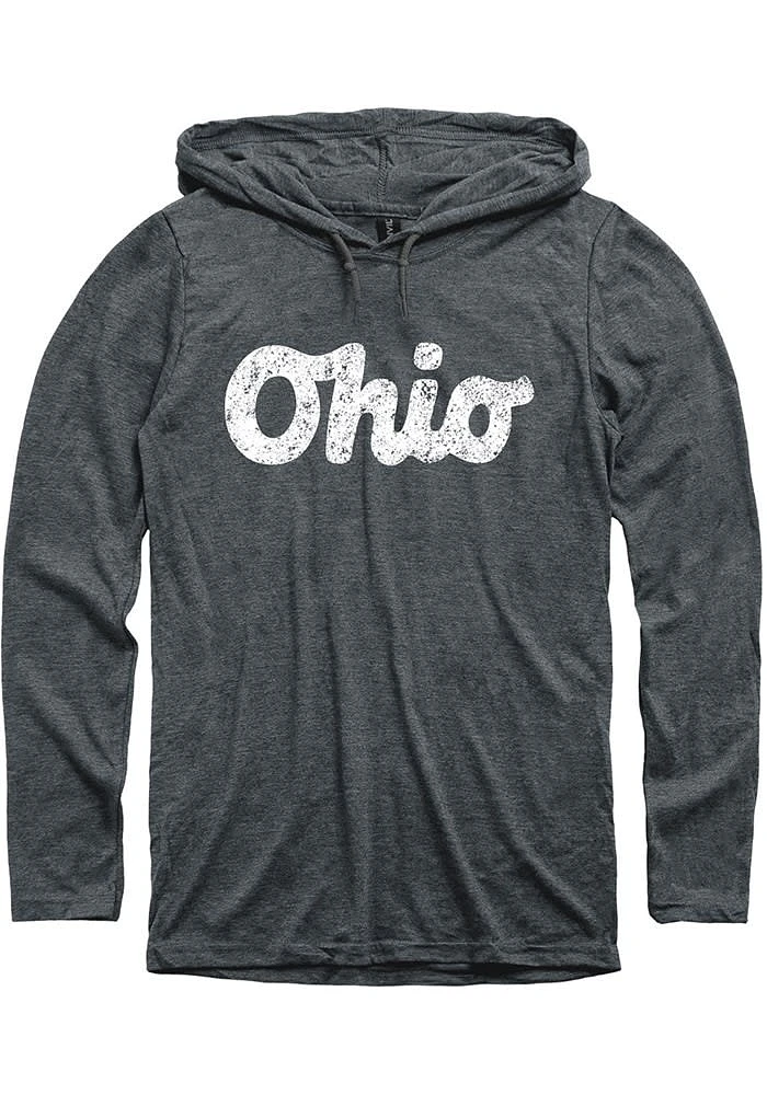 Ohio Mens Dark Grey Woodmark Script Long Sleeve Hoodie