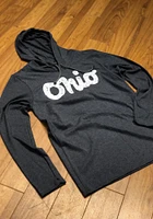 Ohio Mens Dark Grey Woodmark Script Long Sleeve Hoodie