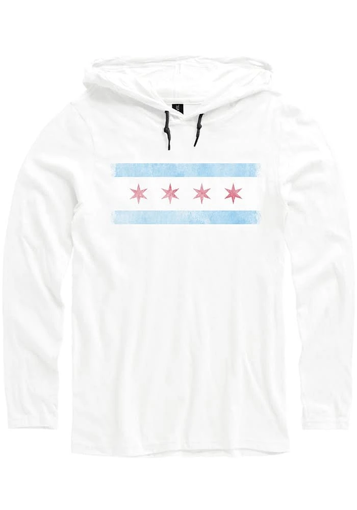 Chicago Mens White Flag Long Sleeve Hoodie