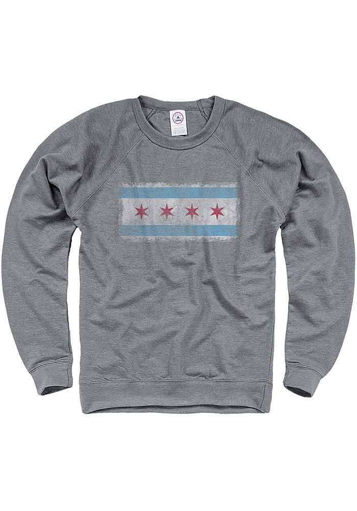 Chicago Mens Grey Flag Long Sleeve Crew Sweatshirt