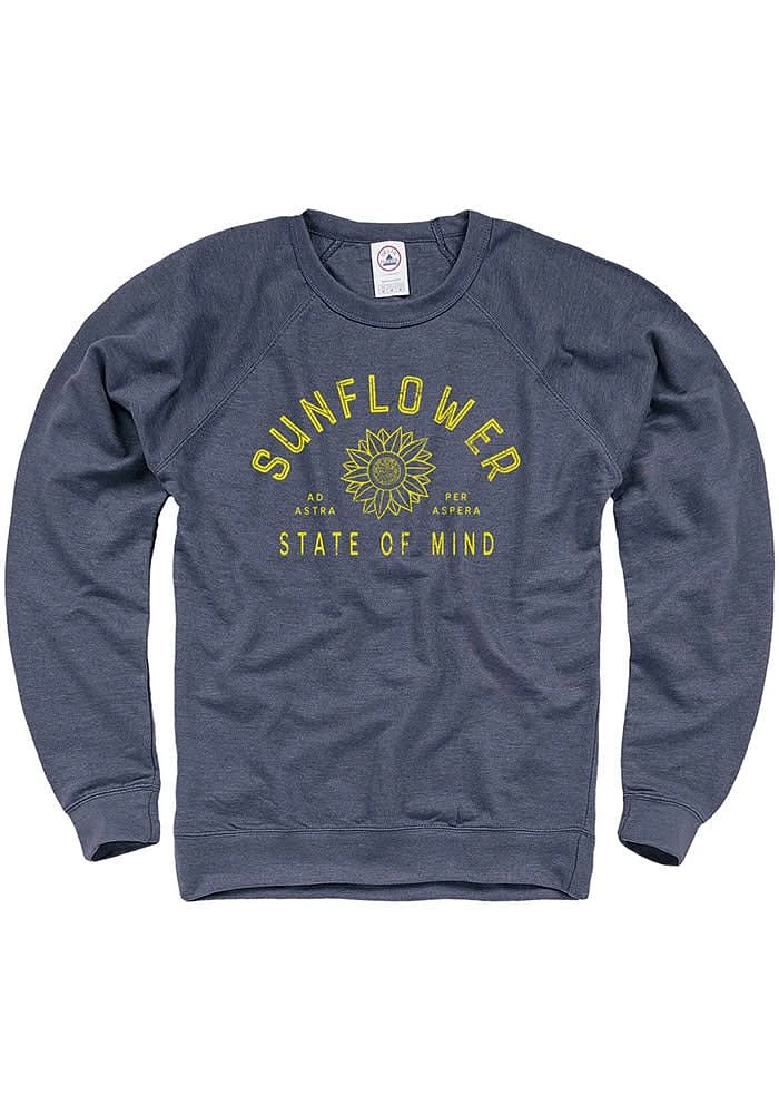 Kansas Mens Navy Blue State of Mind Long Sleeve Crew Sweatshirt